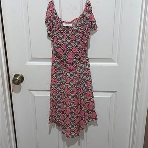 Ruffled Front Floral Patterned Strapless Dress